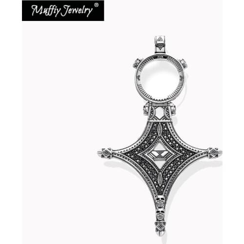 Pendant Lucky Ethno Cross with Black Stones 925 Sterling Silver Fit Necklace 2021 Vintage Women Jewelry Europe Style Men Bijoux