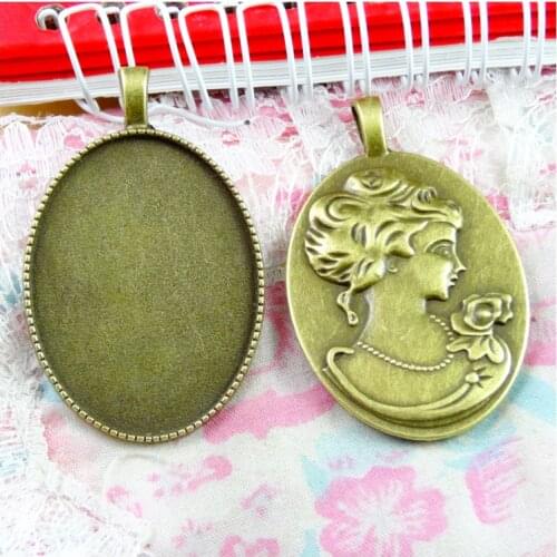 10pcs 30x40mm Inner Size Antique Bronze Plated Beauty Style Cabochon Base Cameo Setting Charms Pendant