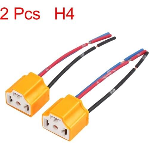2 Pcs Yellow Car Ceramics H4 Headlight Connector Lamp Bulb Socket Harness
