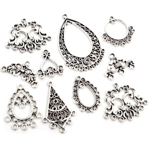 20pcs Antique Silver Plated Multi-Styles Vintage Flower Retro Connector Charm Pendant DIY Necklace Jewelry Findings Accessories