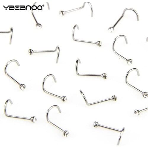 20pcs/lot Nose Studs Hooks Bar Body Piercing Jewelry Stainless Steel Crystal Rhinestone For Women Hot Sale White/Multicolor