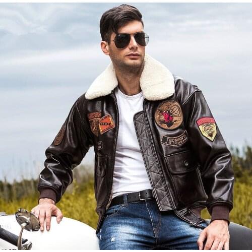 2020 USAF Genuine G1 Pilot Jacket Wool Collar Thick Cowhide Winter Russian Aviator Leather Coat Customized Plus Size XXL