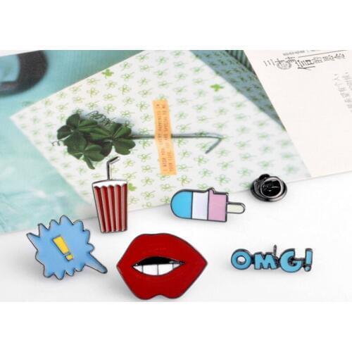 5pcs/set Cola cup Lip Ice cream Exclamation point OMG Badges Brooches button pin Mini lapel pin Cartoon Jewelry gift for friends