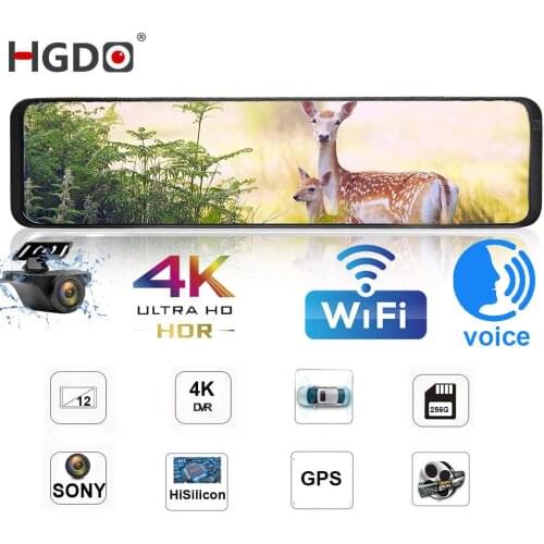 HGDO D566 12" WIFI Car DVR 4K 3840*2160P Dash Cam Sony IMX415 Rear View Mirror GPS Car Camera 1080P Video Recorder Registrar