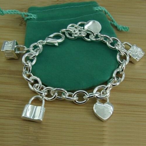 BABYLLNT 925 Sterling Silver Bracelet Heart / Circle / Square Five Lock Bracelets Bangles Woman Man Fashion Charm Wedding Jewelr