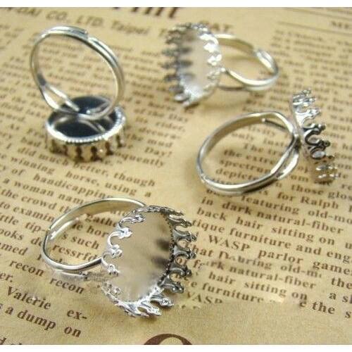 Free shipping!!!!!Silver Plated 15mm Crown Ring Base