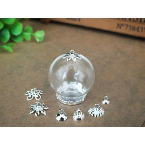 Free ship!! 30x20mm Handmade glass globe ball with different shapes silver cap,art glass bottle pendant