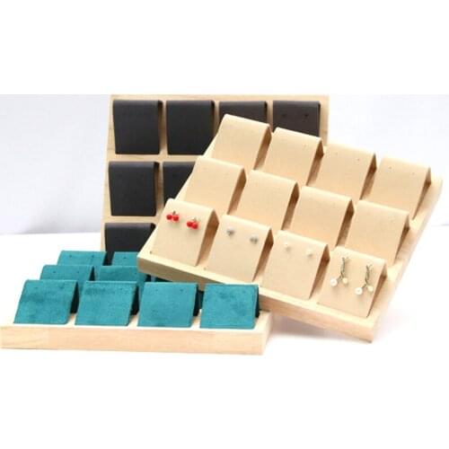 High Quality Bamboo Imitation suede Fabric Jewelry Earring Display Stand Ear Stud Holder Rack Storage Case