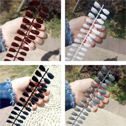 Long Short Stiletto Coffin Fake Nails 24pcs/set Red White Black Nail Tips Press On Nail Full Cover/Half Cover False Manicure