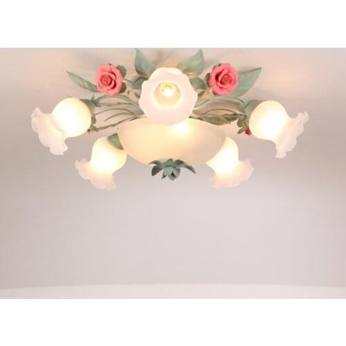 French Romantic glass Ceiling Lamp Wedding decorative rose lighting Modern Kids Ceiling Light Rural Bedroom Living Room light