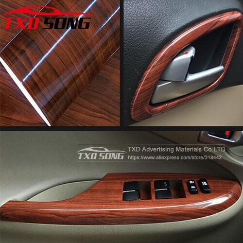 10/20/30/40/50/60x152CM Glossy WOOD PVC VINYL FILM GLOSSY WOOD GRAIN STICKER FOR CAR INTERIOR DECORATION BY FREE SHIPPING