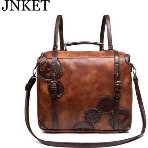 JNKET New Punk Retro Rivets Womens Handbag Crossbody Bag Large Capacity Collision Color Shoulder Bag Computer Bags
