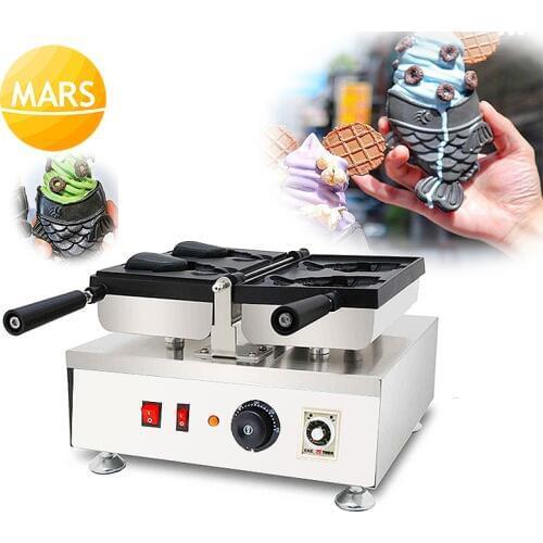 Commercial Japanese Taiyaki Fish-Shaped Waffle Maker Non-Stick Waffle Pan Maker Ice Cream Fish Cone Taiyaki Waffle Cakes Grill