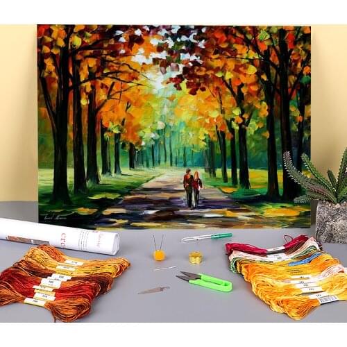 Sunny Autumn Printed Fabric 11CT Cross Stitch Set Embroidery DMC Threads Handiwork Craft Hobby Sewing Home Room Jewelry