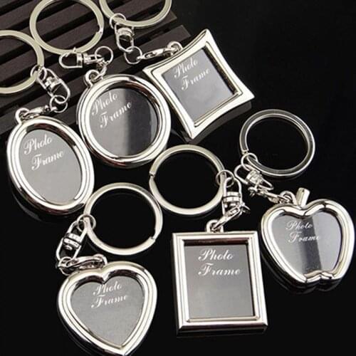 Creative Mini Heart Square Round Oval Insert Photo Frame Rotary Keychain Keyring