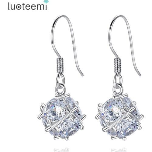 LUOTEEMI 2017 Luxury Beads Pendant Drop Earrings For Women Cubic Zirconia Ear Hook Jewelry fits School Prom Girl Accessories