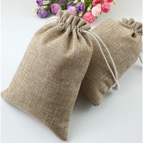 10pcs Vintage Natural Burlap Hessia Gift Candy Bags Wedding Party Favor Pouch Birthday Supplies Drawstrings Jute Gift Bags