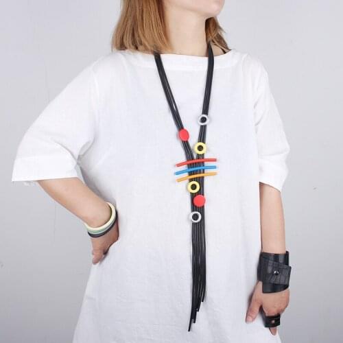 YD&YDBZ Multilayer Rubber Long Necklaces Women Punk Colorful Circle Wooden Pendant Necklace Bohemian Jewelry Accessories Gift