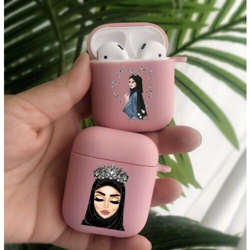Muslim Islamic Eyes Arabic Hijab Girl pink soft TPU Bluetooth Earphone Airpods Cover for Airpods 2 Airpods1 Airpods pro 3