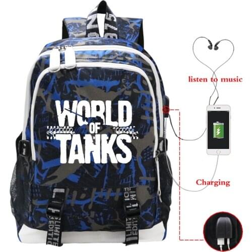 World of Tanks Printed Mens Backpacks Teenager Travel Backbag World of Tanks Usb Charging College Students School Bags Mochila