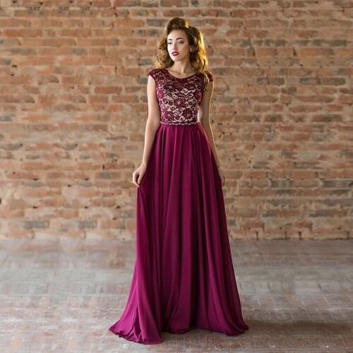 Latest Elegant Purple Lace Evening Gowns Cap Sleeves Illusion Jewel Neck Beaded Wedding Guest Dresses Pleating On Sale