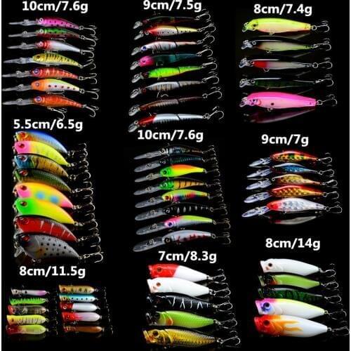 New 61pcs/Set Mixed Models Fishing Lures 61 Colors Hard Baits High Quality Plastic Bass Crankbait Wobblers Fishing Tackle