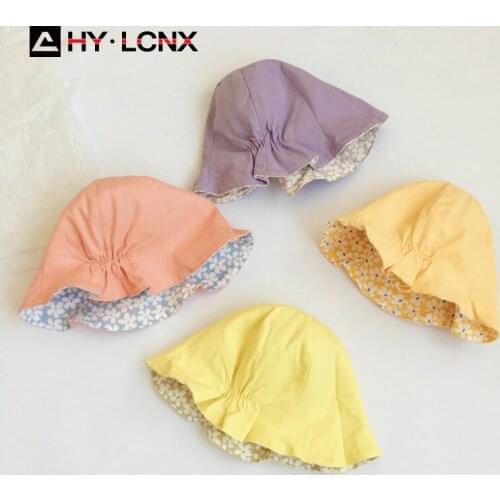 Spring New Baby Light Breathable Cute Flower Printing Sun Bucket Hat Boys Girls Outdoor Double-sided Fisherman Hat