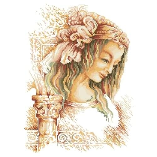 Charming Woman Wearing Flowers Top Quality Embroidery Needlework 14CT Unprinted Cross Stitch Kits DIY Handmade Art Home Decor