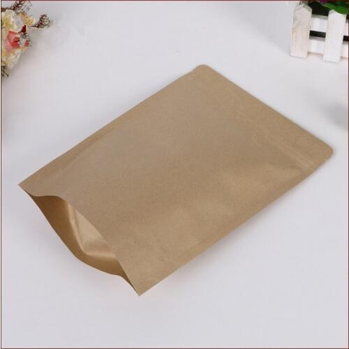 15*24+4 30pcs brown self zip lock kraft paper bags stand up for gifts sweets and candy food tea jewelry retail package paper