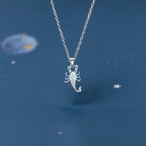 ROLILASON Scorpio Design Unique Gifts White Fire Opal Silver Stamped Necklace Pendants Fashion Jewelry for Women OPS695