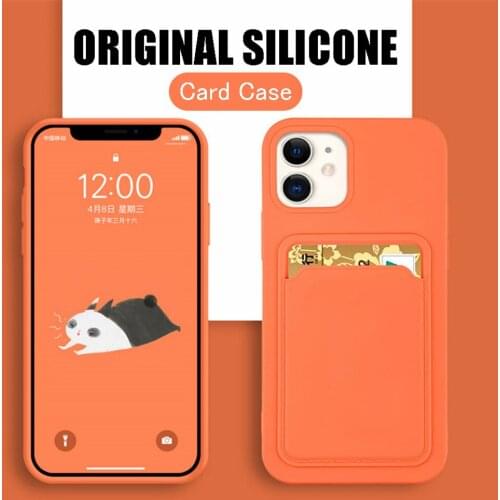 Luxury Original Card Bag Phone Case For iPhone 12 11 Pro XS Max X XR 7 8 Plus Soft Liquid Silicone Wallet Holder Protector Cover