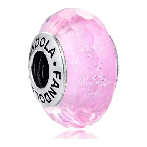 Charms fits for Bracelets Necklaces 100% 925 Sterling Silver Jewelry Pink Shimmer Murano Glass Beads Free Shipping