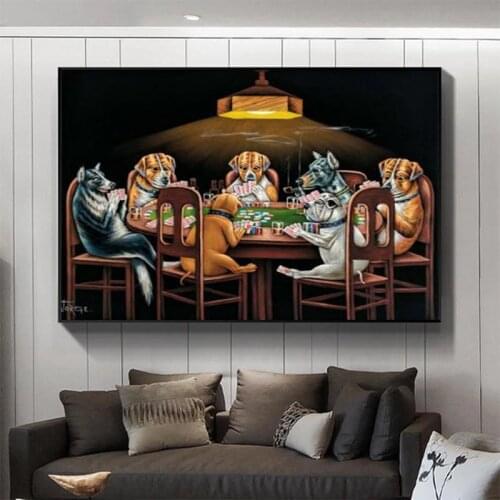 Dogs Playing Cards Poker Canvas Art Print Oil Painting Poster and Prints Wall Art for Living Room Home Decor (No Frame)