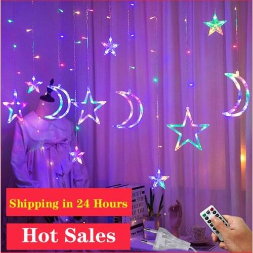 3.5M 220V LED Moon Star Lamp Christmas Garland String lights Fairy Curtain light Outdoor For Holiday Wedding Party Decoration