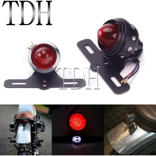 For Harley Bobber Scrambler Honda Suzuki LED Motorcycle Tail Light w/License Plate Bracket Brake Stop Light Cafe Racer