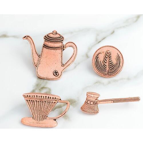 Retro Vintage Tea Brooch Coffee Maker Milk Coffee Cup Hand Rinse Filter Art Jewelry Enamel Pin Badge Coffee Enthusiast Gift
