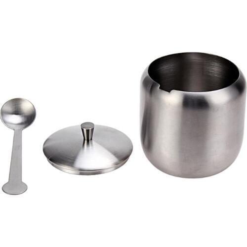 High Quality Coffee Sugar Bowl Sugar Pot With Spoon Cup Cover Stainless Steel Condiment Pot Spice Container Canister