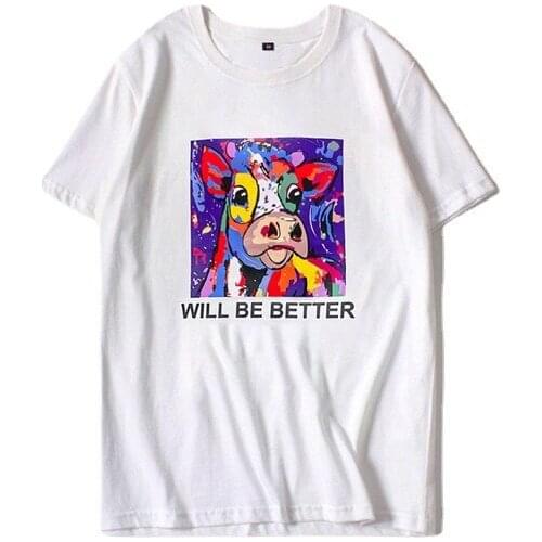 Cartoon Printed Loose Short-Sleeved T-shirt for Women 2021 New Summer Casual Graffiti Womens T-shirt Fashion