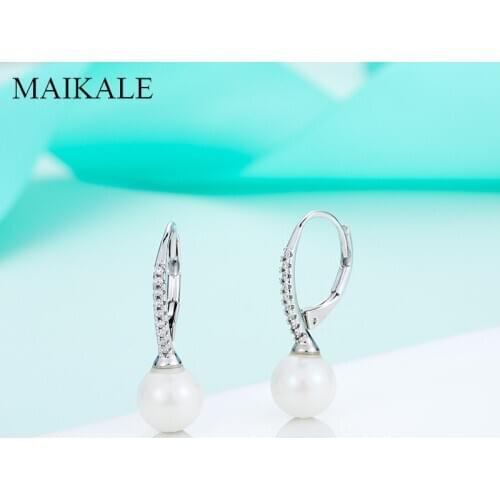 MAIKALE New Simple Long Earrings Hanging Micro Inlay Cubic Zirconia Dangle Pearl Drop Earrings for Women Jewelry Brincos