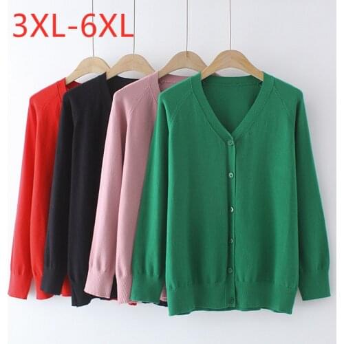 New Ladies Autumn Winter Plus Size Cardigan For Women Large Long Sleeve Slim Elastic Green Knit Sweater Coat 3XL 4XL 5XL 6XL