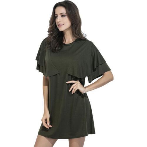 New Army Green 2019 Summer Women Dress Fashion Round Neck Butterfly Sleeve Casual Loose Knitted Shift Mini Dress 1477