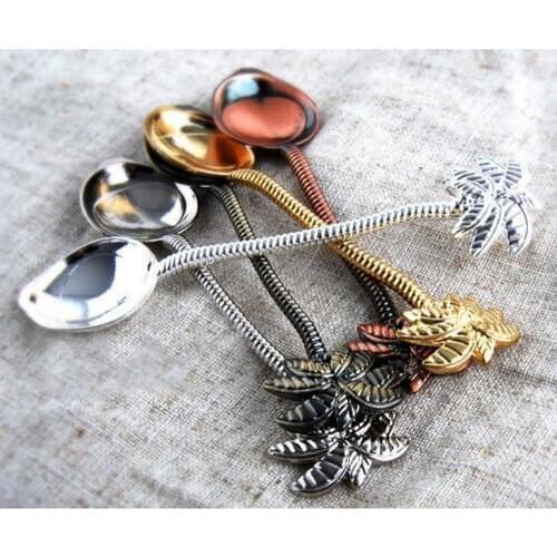 1pcs Mini Cute Vintage royal style Coconut Tree Tea Coffee Spoon Ice Cream Small Decoration Zine Alloy Gift for Bar Party