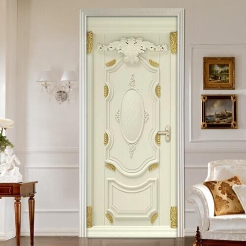 2Pcs/set Golden Embossed Pattern 3D Wall Decals Door Sticker Self-Adhesive Waterproof Wallpaper Home Decor Door Sticker Mural