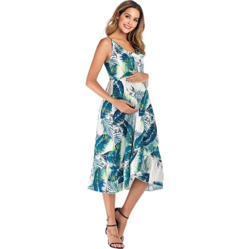 2021 New Fashion Pregnant Women Sleeveless Maternity Dresses Casual Floral Print Sundress Sexy Beach Summer Dress Jolie Robe