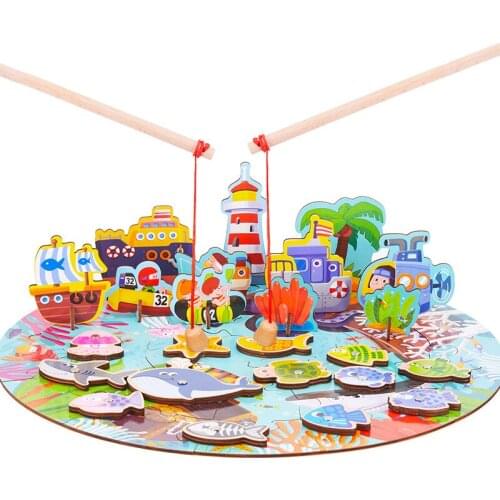 3 In 1 Farm Scene 3D Puzzles With Magnetic Fishing Games Educational Toys For Children Montessori Materials Magnets Fishing Toy