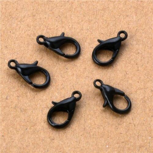 50pcs/lot 12mm/10mm Black Heart Lobster Clasp Hooks For Necklace Bracelet Chain DIY Jewelry Accessory Findings