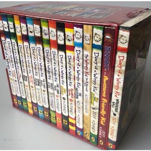 16PCS/Set English Picture Book Diary of a Wimpy kid Comic Bridge Novel Children Daily Reading Book Box Packing Children Age 6-12