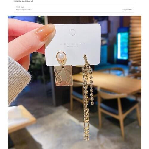 Asymmetric Long Metal Pearl Earring Fairy Temperamental S925 Needles Womens Chain Earrings