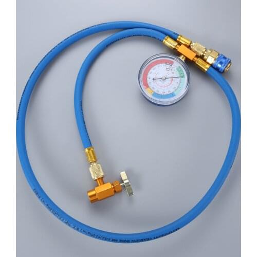Car AC Air Conditioning R134A Conditioning Refrigerant Recharge Hose w/ Pressure Gauge Can Opener Quick Coupler