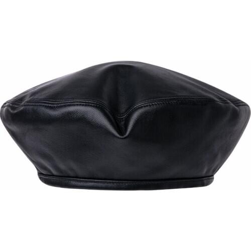 Zero fish Women leather Caps winter Genuine Fur Skullies beret hats Leather-trimmed spiral-stitch sheep skin beret hat